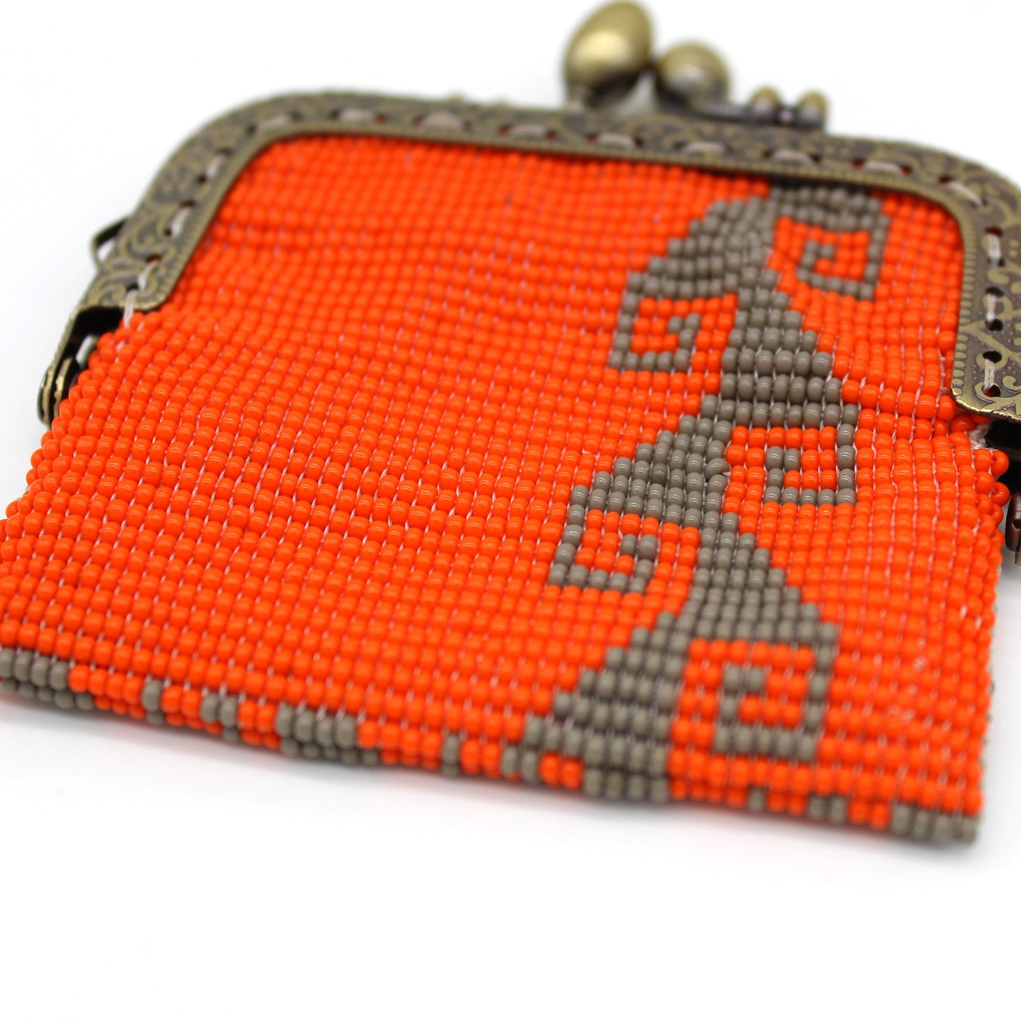 Glass bead coin purse with metal frame - Storm Orange