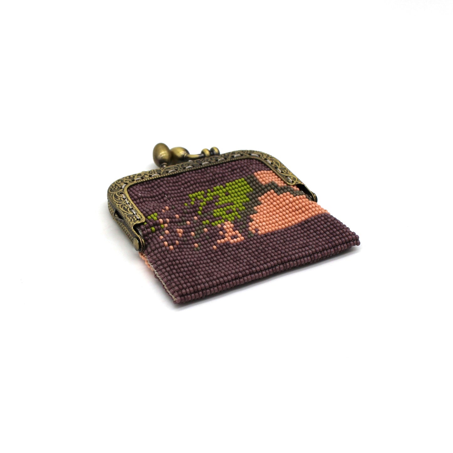 Glass bead coin purse with metal frame - Pyramid Lilac