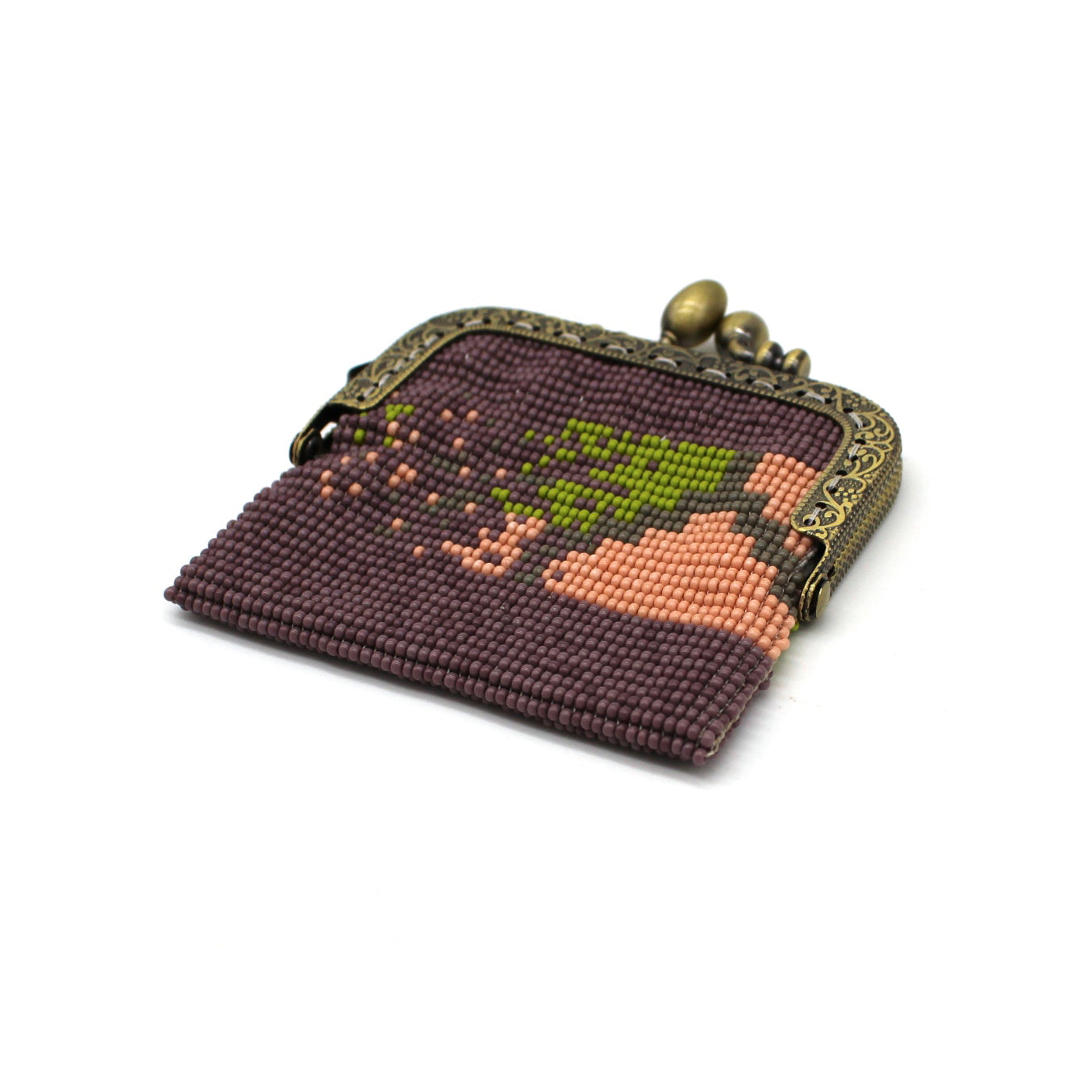 Glass bead coin purse with metal frame - Pyramid Lilac