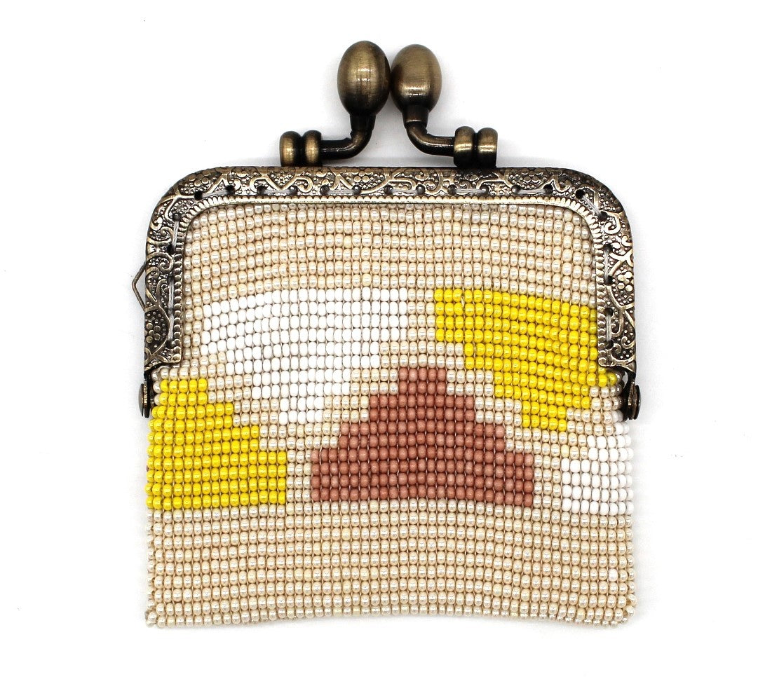 Glass bead coin purse with metal frame - Pyramid Pearl
