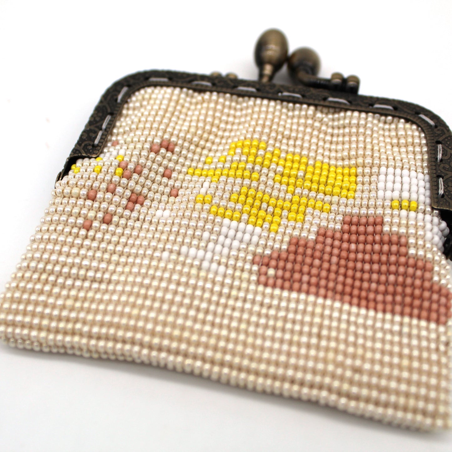 Glass bead coin purse with metal frame - Pyramid Pearl